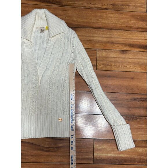 Y2K DKNY Women's Ivory Cable Knit  Sweater Button Details  Ribbed Hem Size L - Picture 7 of 13